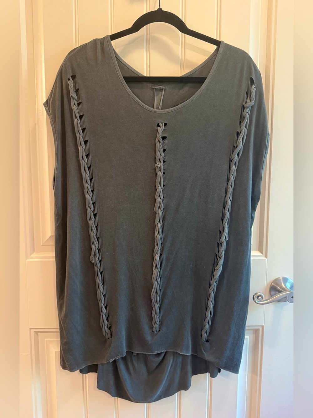 New without Tags Womens Braided Detail Sleeveless Top - Slate Gray